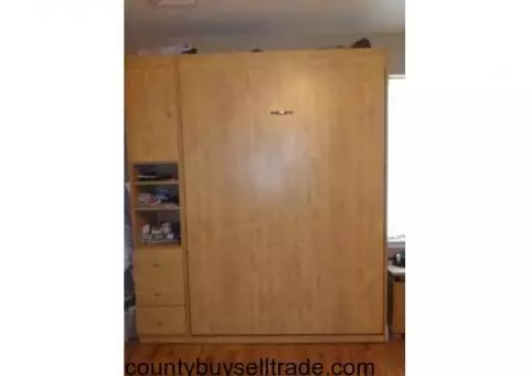 Full Size Maple Murphy Bed With Shelves